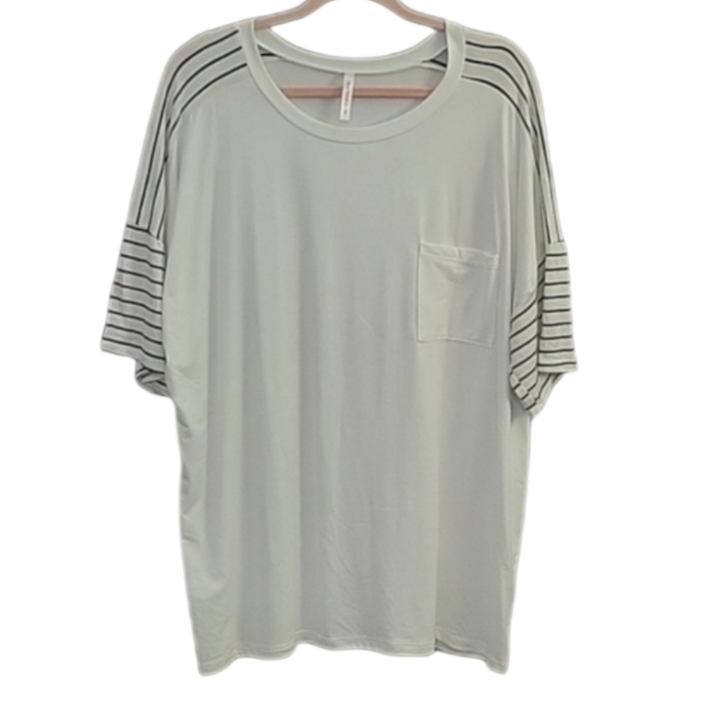 NWOT - Watermelon Black and White Striped Pocket T Shirt - Size 3X